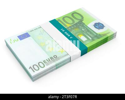 Lot de 100 billets en euros isolés Banque D'Images