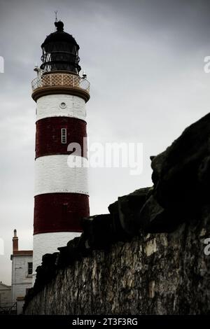 Pointe du phare d'Ayre, conçu par Robert Stevenson, île de Man Banque D'Images