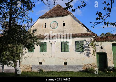 Maisons traditionnelles, Strada Principală, Viscri, site du patrimoine mondial de l'UNESCO, Comté de Braşov, Transylvanie, Roumanie, Europe Banque D'Images