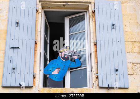 France, Charente Maritime, Ile de Ré, Saint Martin de Ré, librairie mille Sabords entièrement dédiée aux aventures de Tintin Banque D'Images