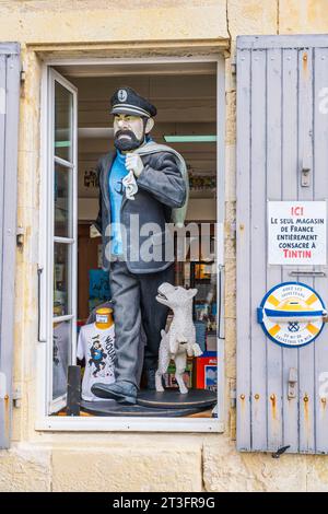 France, Charente Maritime, Ile de Ré, Saint Martin de Ré, librairie mille Sabords entièrement dédiée aux aventures de Tintin Banque D'Images