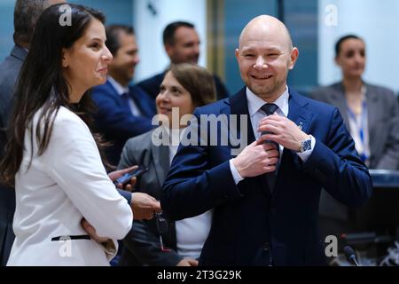 Bruxelles, Belgique. 25 octobre 2023. Petri Salminen, arrive au Sommet social tripartite à Bruxelles, Belgique, le 25 octobre 2023. Crédit : ALEXANDROS MICHAILIDIS/Alamy Live News Banque D'Images