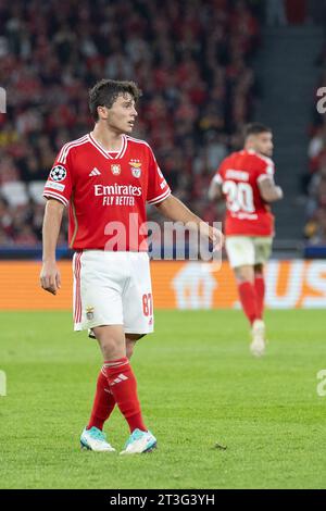 24 octobre 2023. Lisbonne, Portugal. Le milieu de terrain de Benfica du Portugal Joao Neves (87) en action lors du match de la Journée 3 du Groupe D pour l'UEFA Champions League, Benfica 0 vs 1 Real Sociedad crédit : Alexandre de Sousa/Alamy Live News Banque D'Images