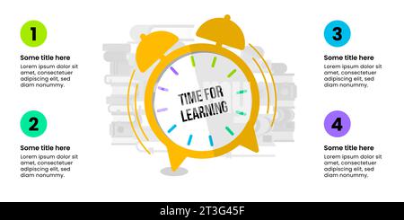 Modèle infographique avec 4 options ou étapes. Concept éducatif. Peut être utilisé pour la mise en page de flux de travail, diagramme, bannière, webdesign. Illustration vectorielle Illustration de Vecteur