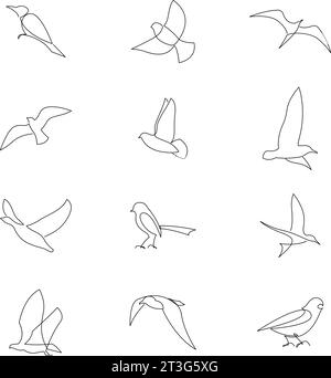Ensemble de dessin de lignes continues pour oiseaux. Collection d'icônes d'oiseaux. Illustration vectorielle Illustration de Vecteur