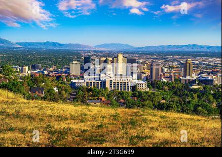 Vue sur Salt Lake City et le Capitole de l'État de l'Utah Banque D'Images