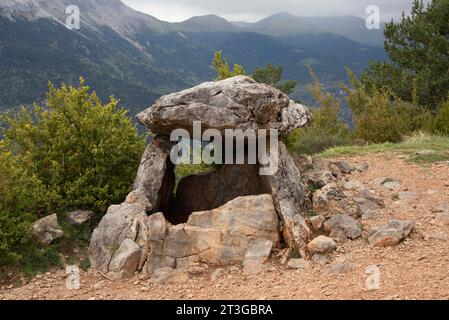 Tella dolmen, Piedra Vasar ou Losa la Campa. Tella-sin, Sobrarbe, province de Huesca, Aragon, Espagne. Banque D'Images