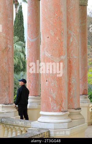 France, Alpes Maritimes, Cannes, quartier de la Croix des gardes, villa Rothschild de style néo classique qui abrite la médiathèque Noailles et la bibliothèque municipale, colonnes sur la terrasse Banque D'Images