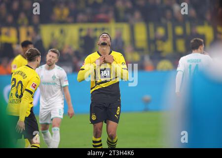 Firo : 20 octobre 2023 football, football, hommes 1e ligue, ERSTE iga 1e Bundesliga, saison 2023/2024 BVB Borussia Dortmund - SV SVW Werder Bremen 1:0 Felix Nmecha, Gesture, déçu, BVB Banque D'Images