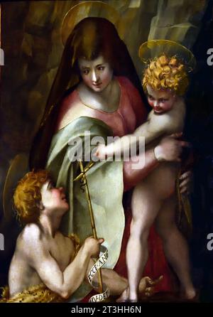 Madonna et enfant avec Little St. Jean-Baptiste Domenico Puligo (1492-1527) peintre italien de la Renaissance, actif à Florence. Son vrai nom était Domenico di Bartolomeo Ubaldini. Italie, Italien, Banque D'Images