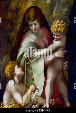 Madonna et enfant avec Little St. Jean-Baptiste Domenico Puligo (1492-1527) peintre italien de la Renaissance, actif à Florence. Son vrai nom était Domenico di Bartolomeo Ubaldini. Italie, Italien, Banque D'Images