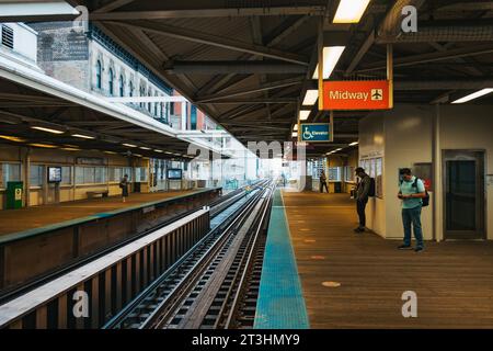 Quai de la gare de Washington/Wells sur le réseau de métro 'l' surélevé, Chicago, États-Unis Banque D'Images