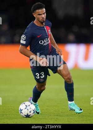 Warren Zaïre-Emery du PSG lors du match de l'UEFA Champions League Group F au Parc des Princes à Paris, France. Date de la photo : mercredi 25 octobre 2023. Banque D'Images