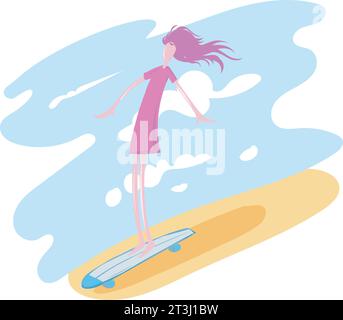 illustration dans le style linéaire plat moderne et tendance. joyeuse fille skateboard Illustration de Vecteur