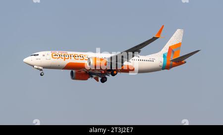 25.10.2023 . Le dernier ajout à la flotte d'Air India Express introduit le Boeing 737 Max à la pointe de la technologie tout en arborant un design de queue distinct. Banque D'Images
