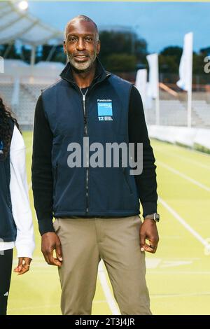 L’athlète américain Michael Johnson lors de la présentation de la 12e semaine du Sport inclusif de la Fondation Sanitas au stade Vallehermoso à Madrid, le 25 octobre 2023, Espagne (photo Oscar Gonzalez/Sipa USA) Banque D'Images