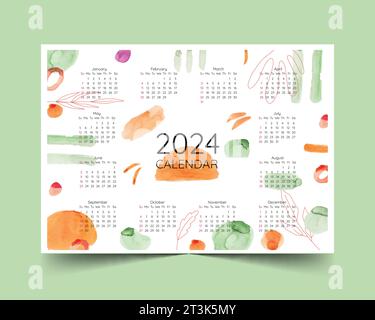 Modèle de calendrier 2024 coloré dans l'illustration vectorielle de conception de style imprimable Illustration de Vecteur