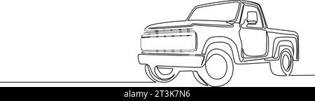 dessin continu à une seule ligne de camionnette rétro générique, illustration vectorielle au trait Illustration de Vecteur