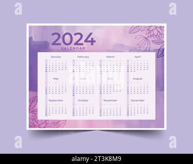 Modèle de calendrier 2024 coloré dans l'illustration vectorielle de conception de style imprimable Illustration de Vecteur