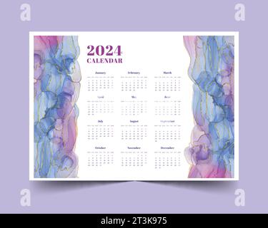 Modèle de calendrier 2024 coloré dans l'illustration vectorielle de conception de style imprimable Illustration de Vecteur