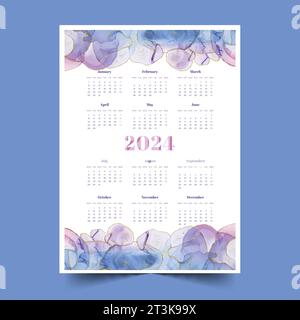 Modèle de calendrier 2024 coloré dans l'illustration vectorielle de conception de style imprimable Illustration de Vecteur