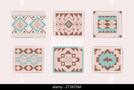Ensemble d'ornement indien amérindien. Design tribal, symboles géométriques, aztèques, motifs navajo. Illustration de Vecteur