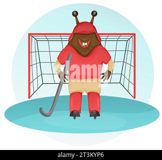 Illustration de monstre sportif mignon, clip art graphique de joueur de hockey, activités clipart éléments Banque D'Images