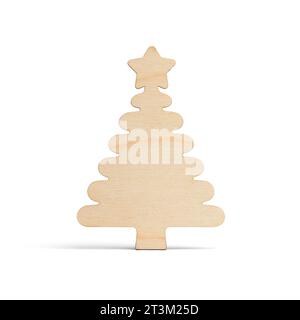 Décoration d'arbre de Noël en bois dans le style Vintage isolé sur fond blanc avec ombre douce. Carte de voeux. Banque D'Images