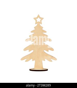 Décoration d'arbre de Noël en bois dans le style Vintage isolé sur fond blanc. Carte de voeux. Banque D'Images