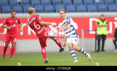 Duisbug, Deutschland. 07 octobre 2023. Firo : 07.10.2023 football : football : 10e journée 3e BUNDESLIGA, saison 2023/2024, 23/24 MSV Duisburg - Spielvereinigung Unterhaching, SpVgg Unterhaching duels, Caspar Jander Duisburg crédit : dpa/Alamy Live News Banque D'Images