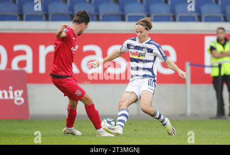 Duisbug, Deutschland. 07 octobre 2023. Firo : 07.10.2023 football : football : 10e journée 3e BUNDESLIGA, saison 2023/2024, 23/24 MSV Duisburg - Spielvereinigung Unterhaching, SpVgg Unterhaching duels, Caspar Jander Duisburg crédit : dpa/Alamy Live News Banque D'Images