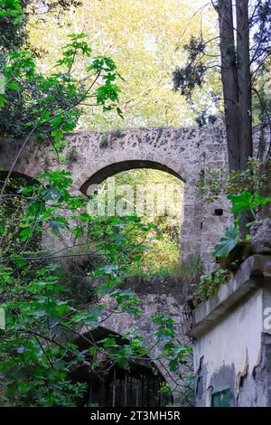 Aqueduc, une arche de cours d'eau sur le lac Rodini Park situé dans le centre de Rhodes Banque D'Images