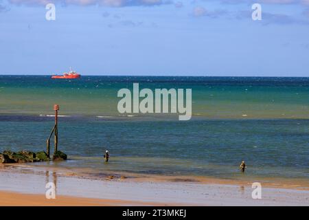 Pêcheurs de mer à marée basse sur la plage de Sheringham, Norfolk, Angleterre, Royaume-Uni Banque D'Images