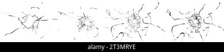 Grande collection de fissures de verre cassé sur fond noir. Concept de plans sur la fenêtre pour la conception Banque D'Images