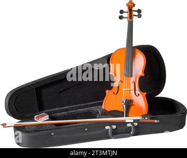 violon avec arc ou violon avec fiddlestick sur fond blanc dans un cas Banque D'Images