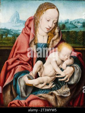 Joos van Cleve (attribué), la Vierge à l'enfant endormi, peinture à l'huile sur panneau, 1510-1520 Banque D'Images