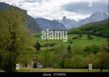 Vue panoramique sur Naranjo de Bulnes ou PICU Urriellu, pic calcaire datant de l'ère paléozoïque, situé dans la région centrale de Macizo de Picos de Europa, m Banque D'Images