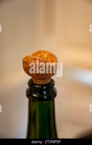 Ancien équipement pour la fabrication traditionnelle de champagne mousseux à partir de raisins de Chardonnay et pinor noir à Epernay, Champagne, France Banque D'Images