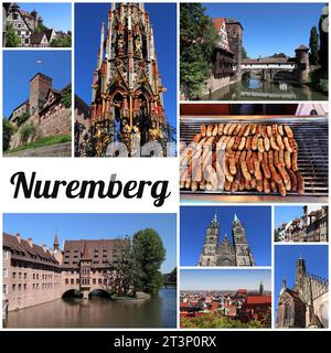 Nuremberg, Allemagne carte postale - Voyage lieu historique photo collage. Banque D'Images