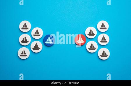 Compétition entre deux équipes. Organisez une compétition par équipe. Rivalité pour améliorer l'efficacité du travail. Factions de l'opposition. Absence de consensus. Con idéologique Banque D'Images