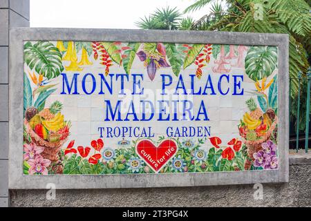 Monte Palace Tropical Garden (Jardim Monte Palace Madeira) signe, Caminho do Monte, Monte, Funchal, Madeira, Portugal Banque D'Images