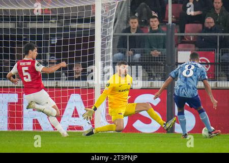 Alkmaar, pays-Bas. 26 octobre 2023. ALKMAAR, PAYS-BAS - 26 OCTOBRE : lors du match Groupe E - UEFA Europa Conference League 2023/24 entre l'AZ Alkmaar et l'Aston Villa FC à l'AFAS Stadion le 26 octobre 2023 à Alkmaar, pays-Bas. (Photo Rene Nijhuis/Orange Pictures) crédit : Orange pics BV/Alamy Live News Banque D'Images