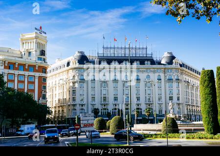 Le Westin Palace Madrid, Hôtel Palace, est un hôtel de luxe situé au Centro à Madrid, en Espagne, sur la Carrera de San Jerónimo, avec des extérieurs à Plaza d Banque D'Images