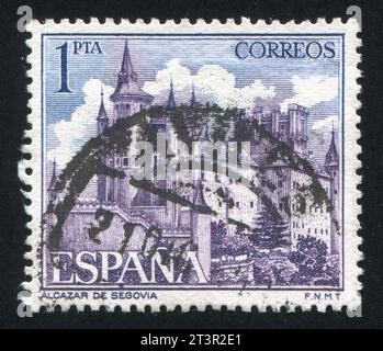 ESPAGNE - CIRCA 1985 : timbre imprimé par l'Espagne, montre le château Alcazar de Ségovie, circa 1985 Banque D'Images