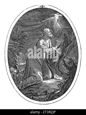 Christ dans le jardin de Gethsémani, Crispijn van de passe (I), 1600 Christ prie Dieu dans le jardin des oliviers pendant que ses disciples dorment. Dans le Banque D'Images