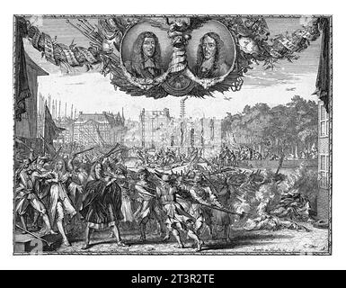 Meurtre des frères de Witt, 1672, Romeyn de Hooghe, 1672 Imprimer dans laquelle les différents épisodes du meurtre des frères de Witt ont été proce Banque D'Images