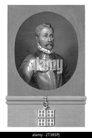 Portrait de Philips van Montmorency, Comte de Horne, Johann Wilhelm Kaiser (I), 1840 - 1884 Portrait buste ovale à droite de Philips van Montmorency, Co Banque D'Images