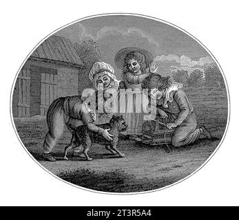 Quatre enfants jouant avec le chat et la souris, Antonio Suntach, Giovanni Suntach, d'après William Hamilton, 1754 - 1842 à gauche un des enfants est ho Banque D'Images