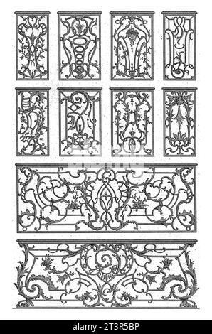 Pilastres et clôtures de balcon, Carl Albert von Lespilliez, d'après François de Cuvillies (Sr.), 1745 ferronneries ornementées, huit pilastres et deux balcons Banque D'Images