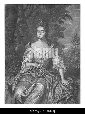 Portrait de Sophia Charlotte, reine de Prusse, Pieter Schenk (I), 1698 - 1713 Sophia Charlotte de Hanovre, reine de Prusse. Elle est assise dans un paysage Banque D'Images